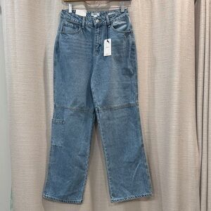 NWT Forever 21 100% Cotton Classic Relaxed Fit Straight Leg Cargo Jeans Size 26